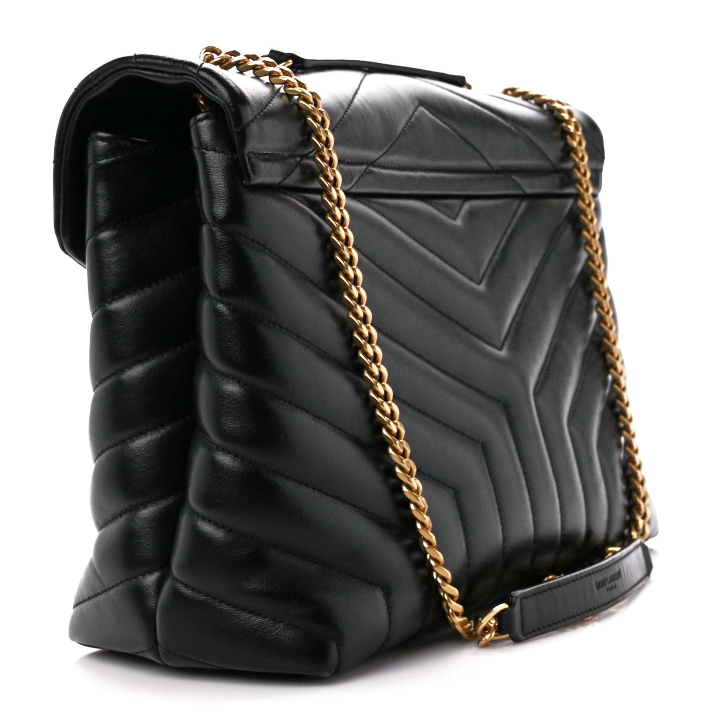 Calfskin Y Quilted Monogram Medium Loulou Chain Satchel Black