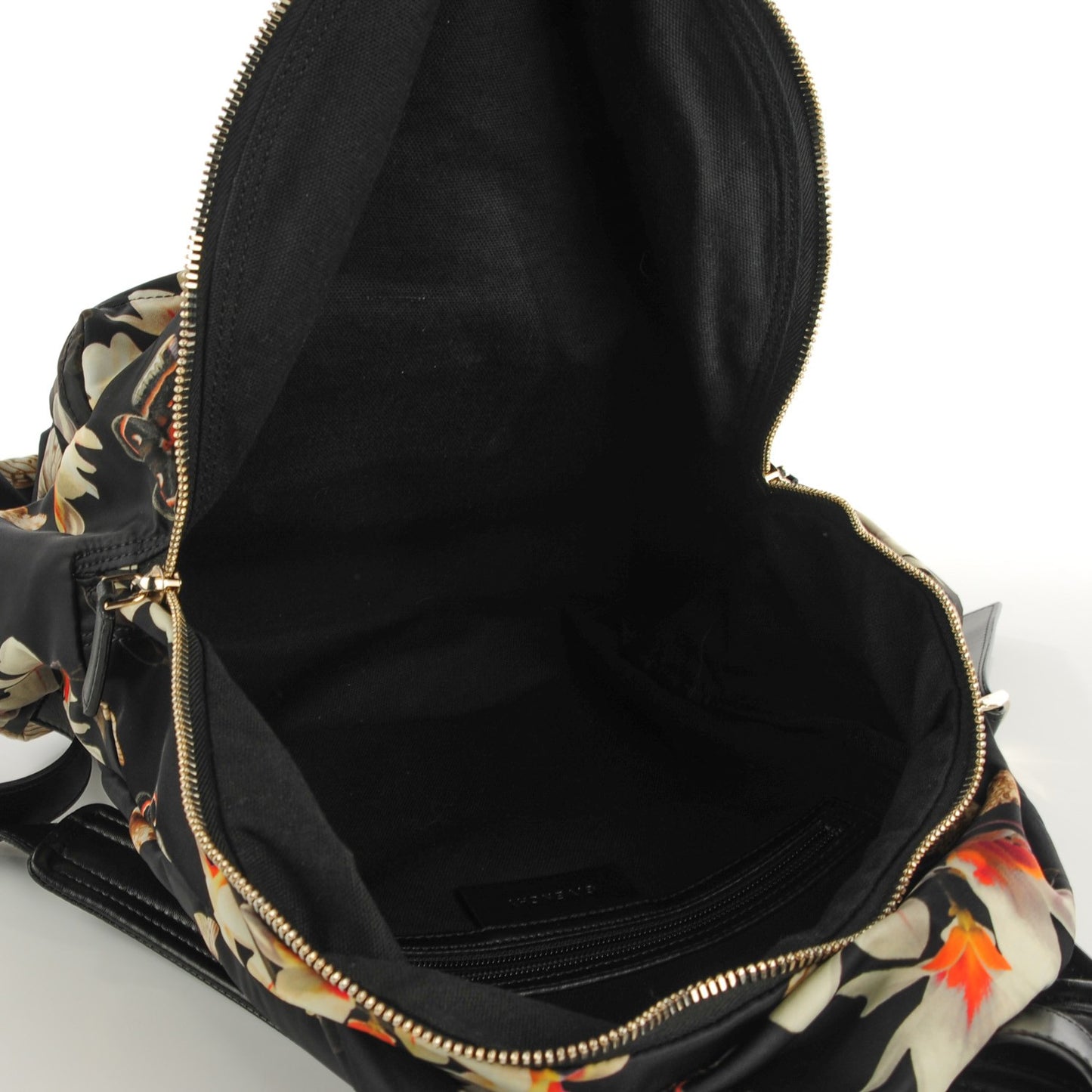 Nylon Calfskin Magnolia and Moth Print Backpack Black