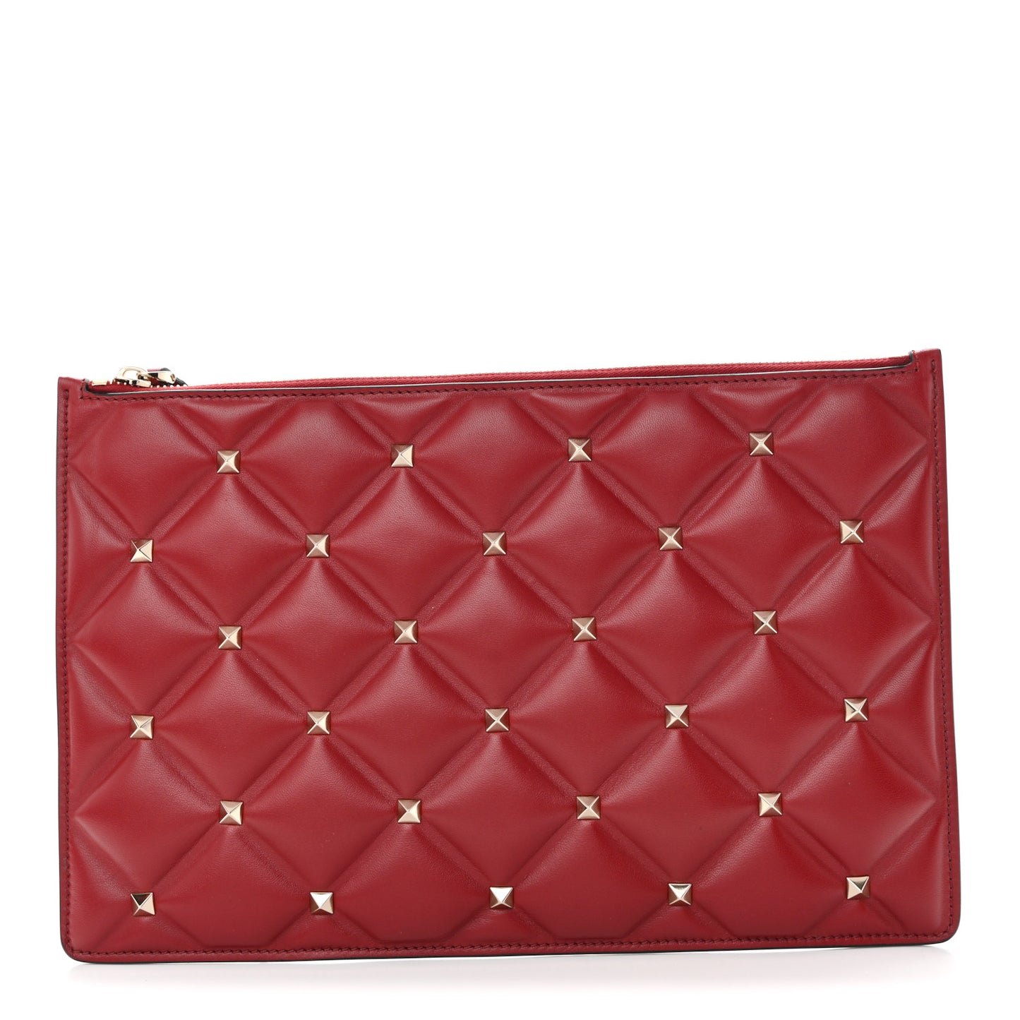 Nappa Large Candystud Flat Zip Pouch Rubino