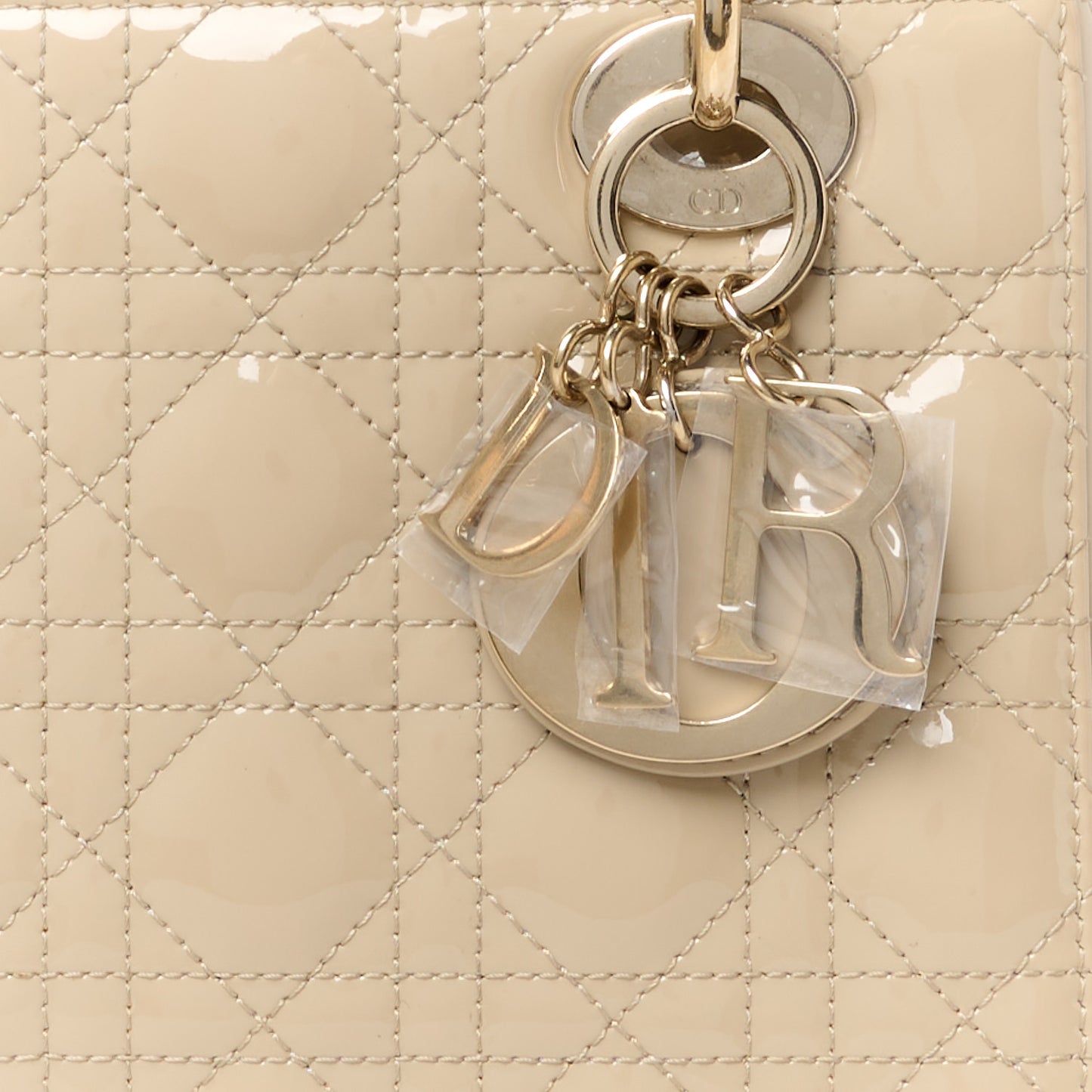 Patent Cannage Small Lady Dior Beige