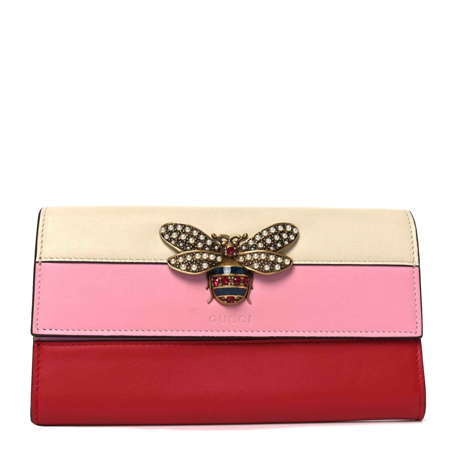 Calfskin Queen Margaret Flap Wallet Sugar Pink Hibiscus Red Mystic White