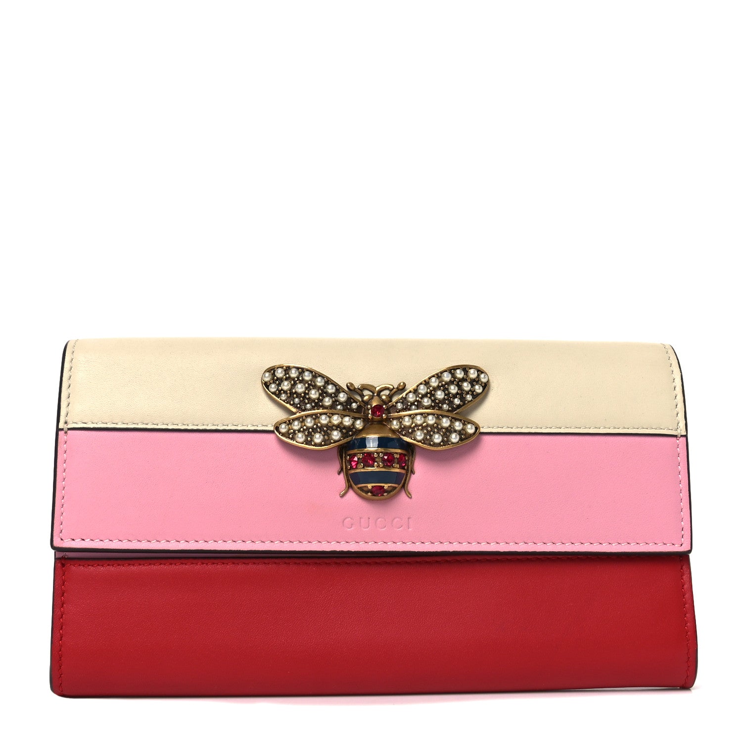 Gucci Calfskin Queen Margaret Flap Wallet Sugar Pink Hibiscus Red Mystic White 1 of 7