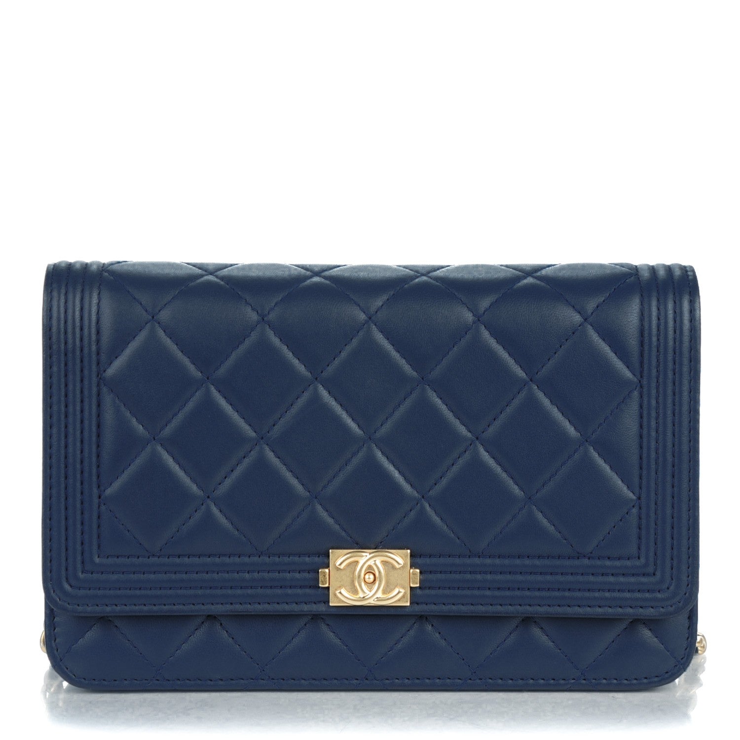 Chanel Lambskin Quilted Boy Wallet On Chain WOC Navy Blue 1 of 8