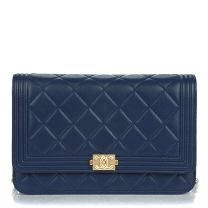 Chanel Lambskin Quilted Boy Wallet On Chain WOC Navy Blue 1 of 8