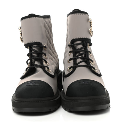 Chanel Fabric Grosgrain Lambskin Quilted Lace Up Combat Boot 40.5 Gray 2 of 8