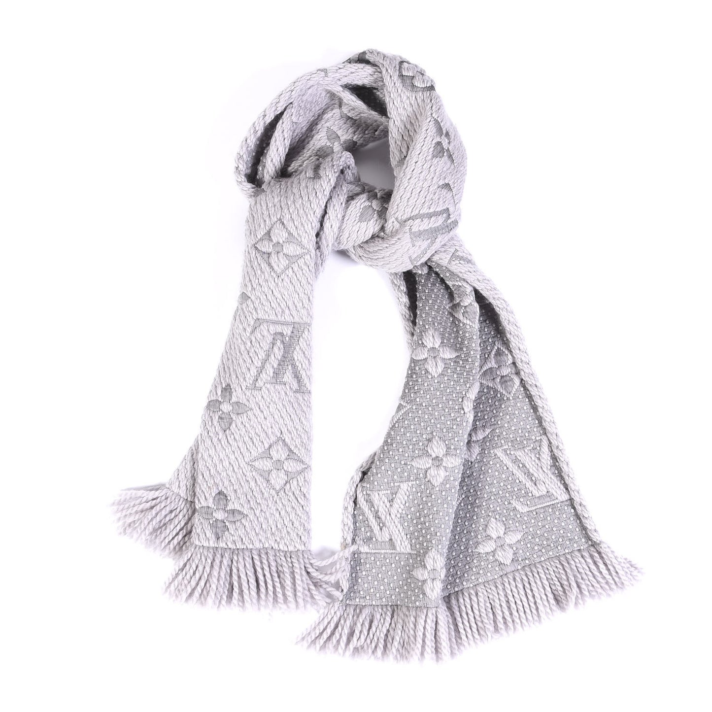 Wool Silk Logomania Scarf Pearl Grey