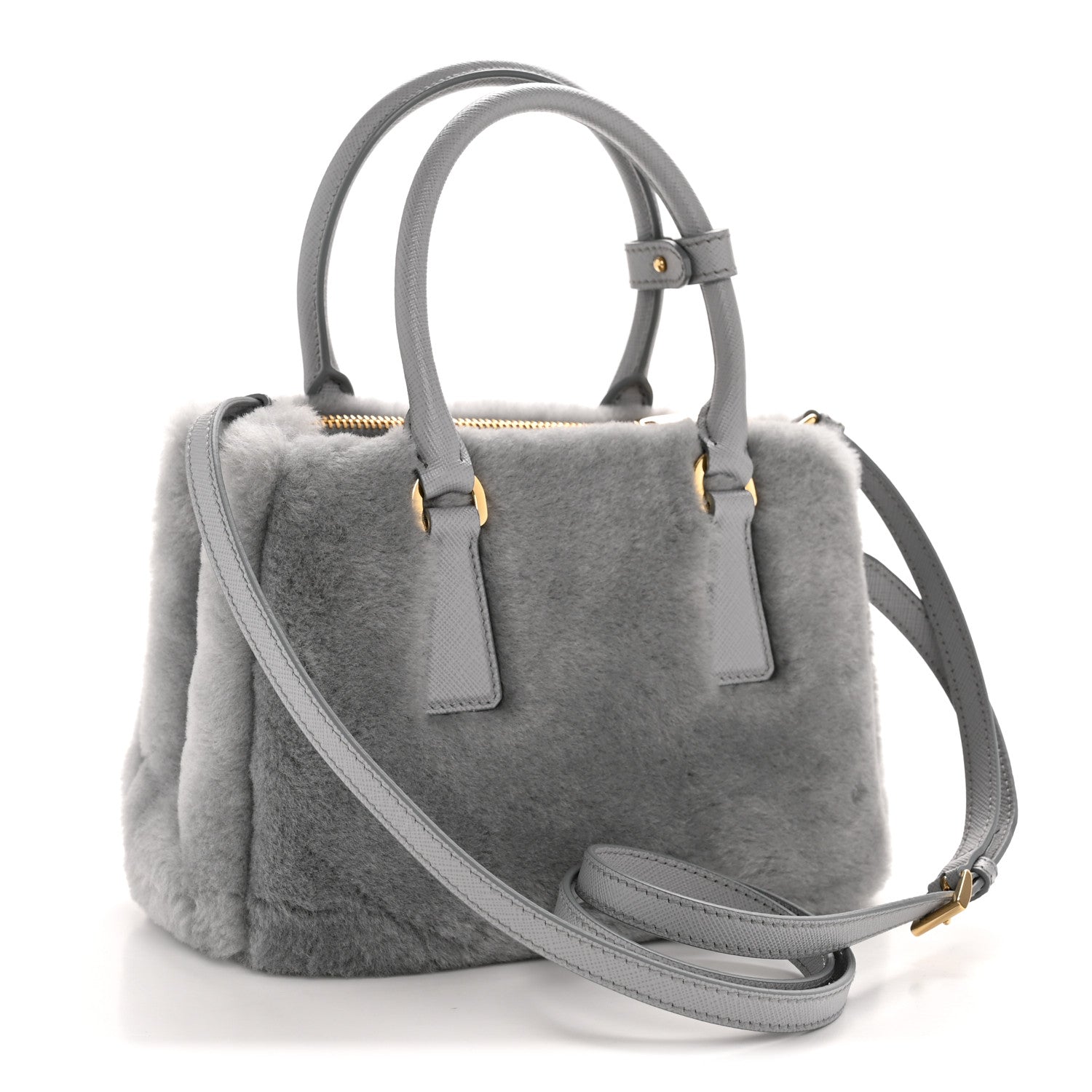 Prada Shearling Mini Galleria Double Zip Tote Fiordaliso 3 of 12