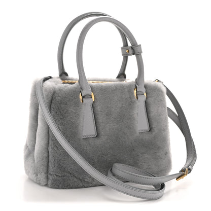 Prada Shearling Mini Galleria Double Zip Tote Fiordaliso 3 of 12