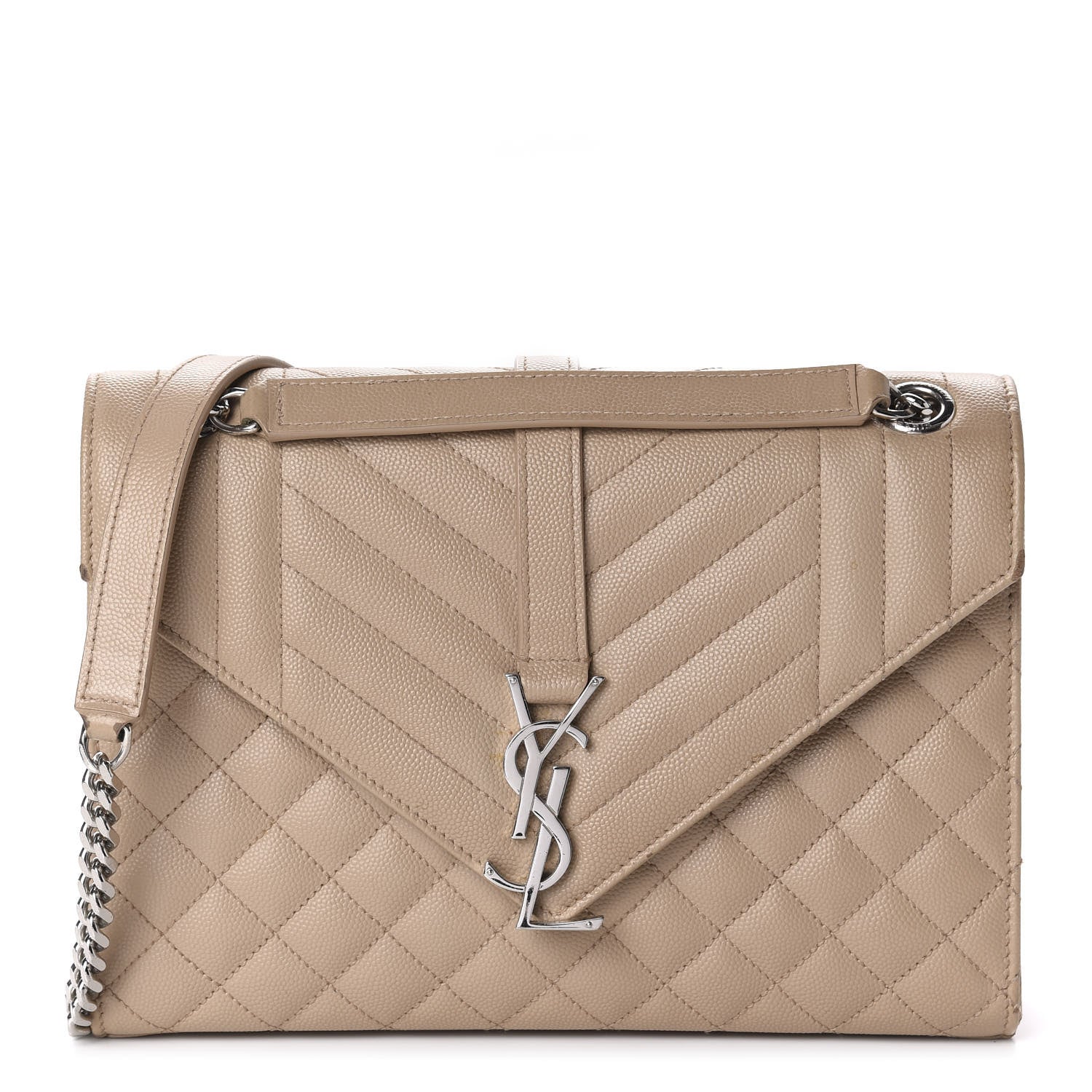 Saint Laurent Grain De Poudre Textured Mixed Matelasse Medium Triquilt Monogram Satchel Taupe 1 of 9