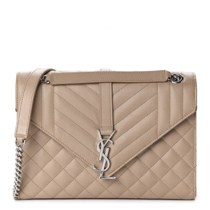 Saint Laurent Grain De Poudre Textured Mixed Matelasse Medium Triquilt Monogram Satchel Taupe 1 of 9