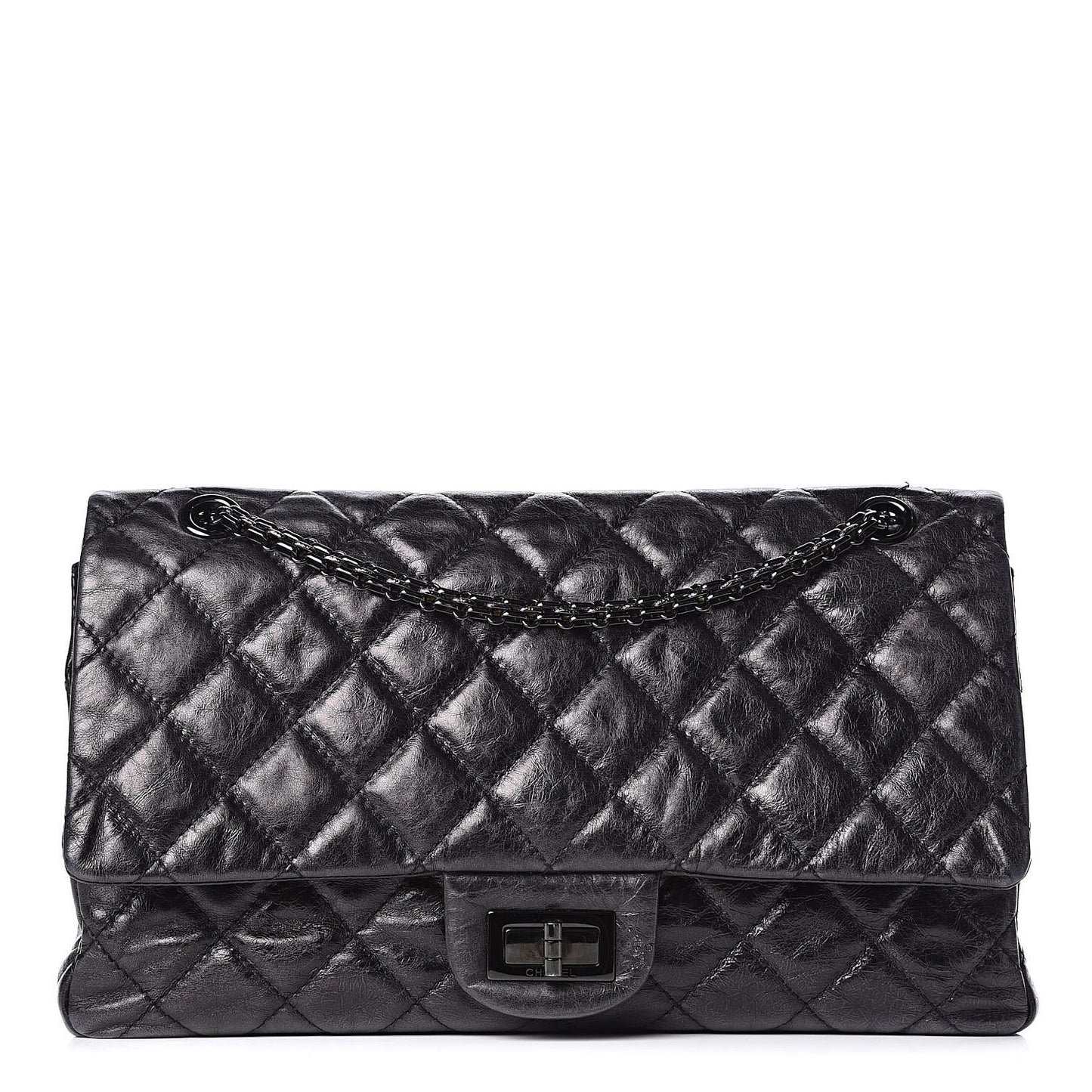 Metallic Aged Calfskin Quilted 2.55 Reissue 227 Flap So Black