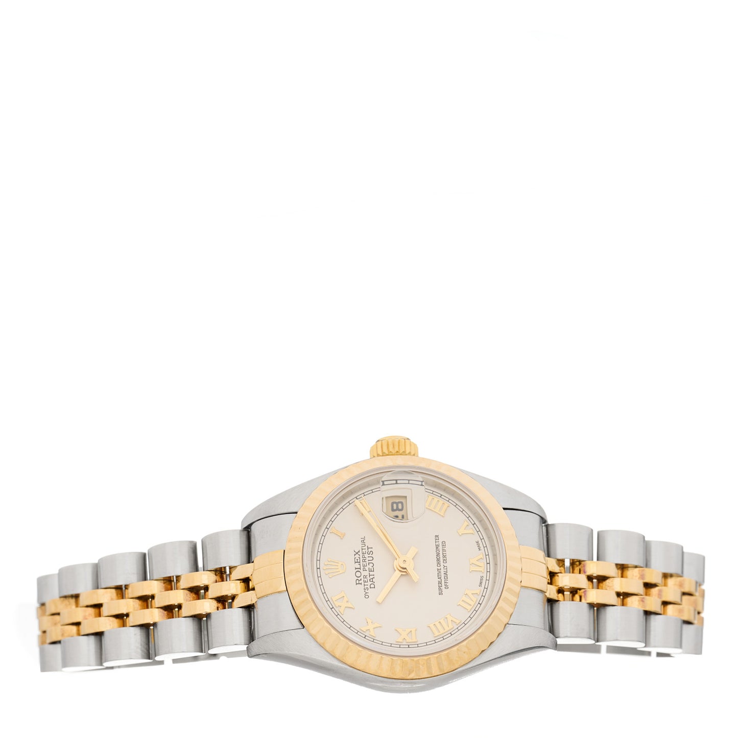Stainless Steel 18K Yellow Gold 26mm Oyster Perpetual Datejust Watch White Roman 79173