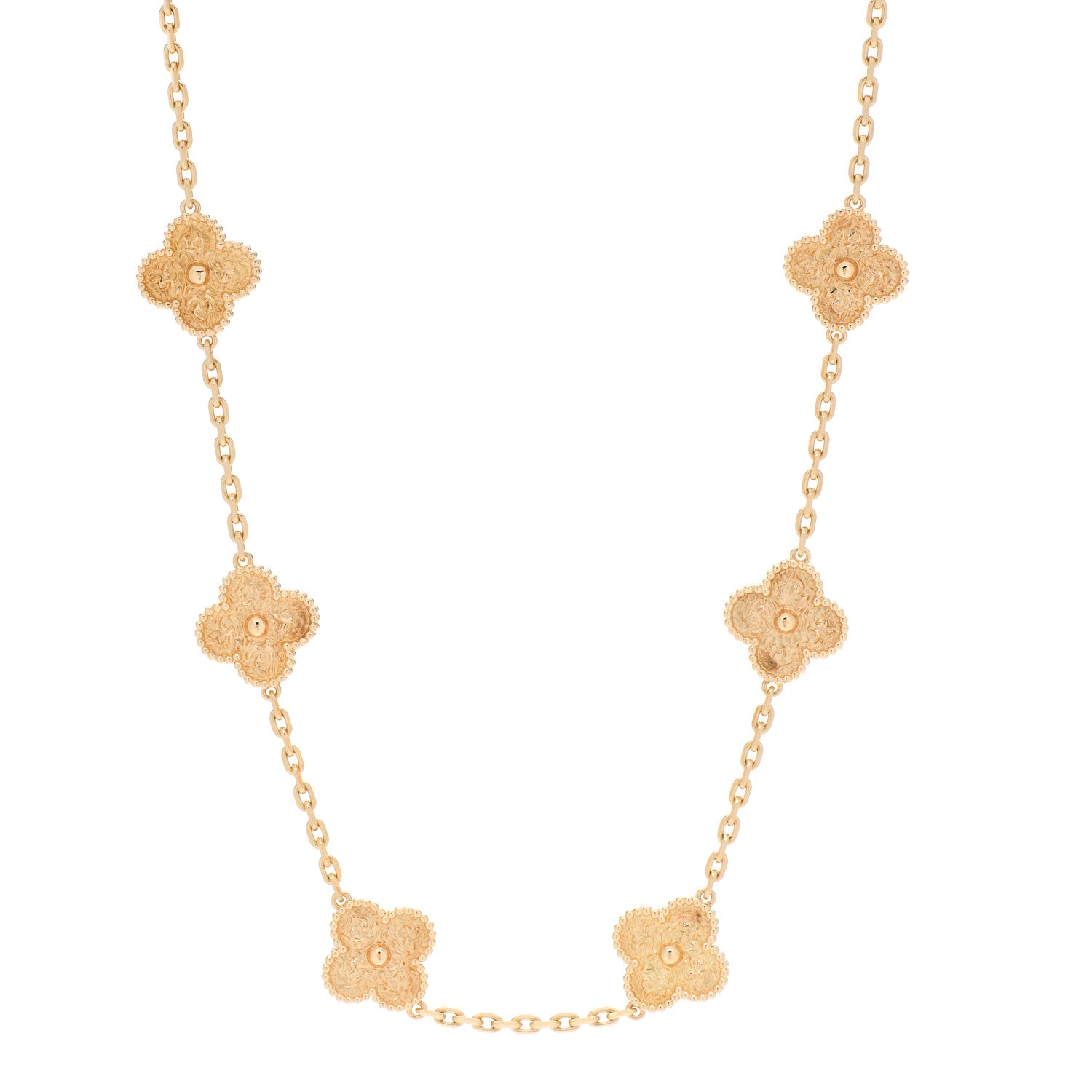 Van Cleef & Arpels 18K Yellow Gold 10 Motifs Vintage Alhambra Necklace 1 of 5