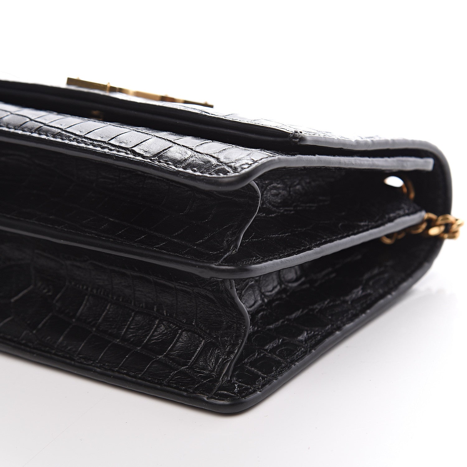 Saint Laurent Calfskin Crocodile Embossed Small Monogram Sunset Black 7 of 8