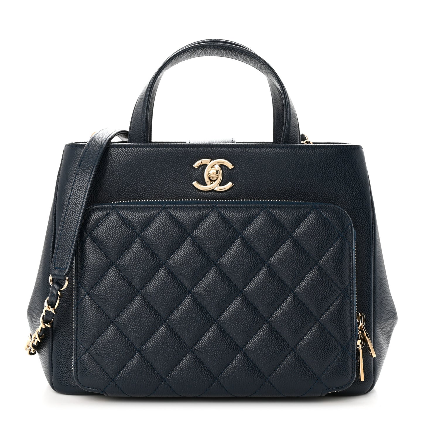 Caviar Quilted Small Business Affinity Shopping Bag Navy