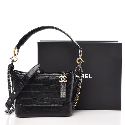 Chanel Calfskin Crocodile Embossed Small Gabrielle Cocodile Hobo Black 12 of 12