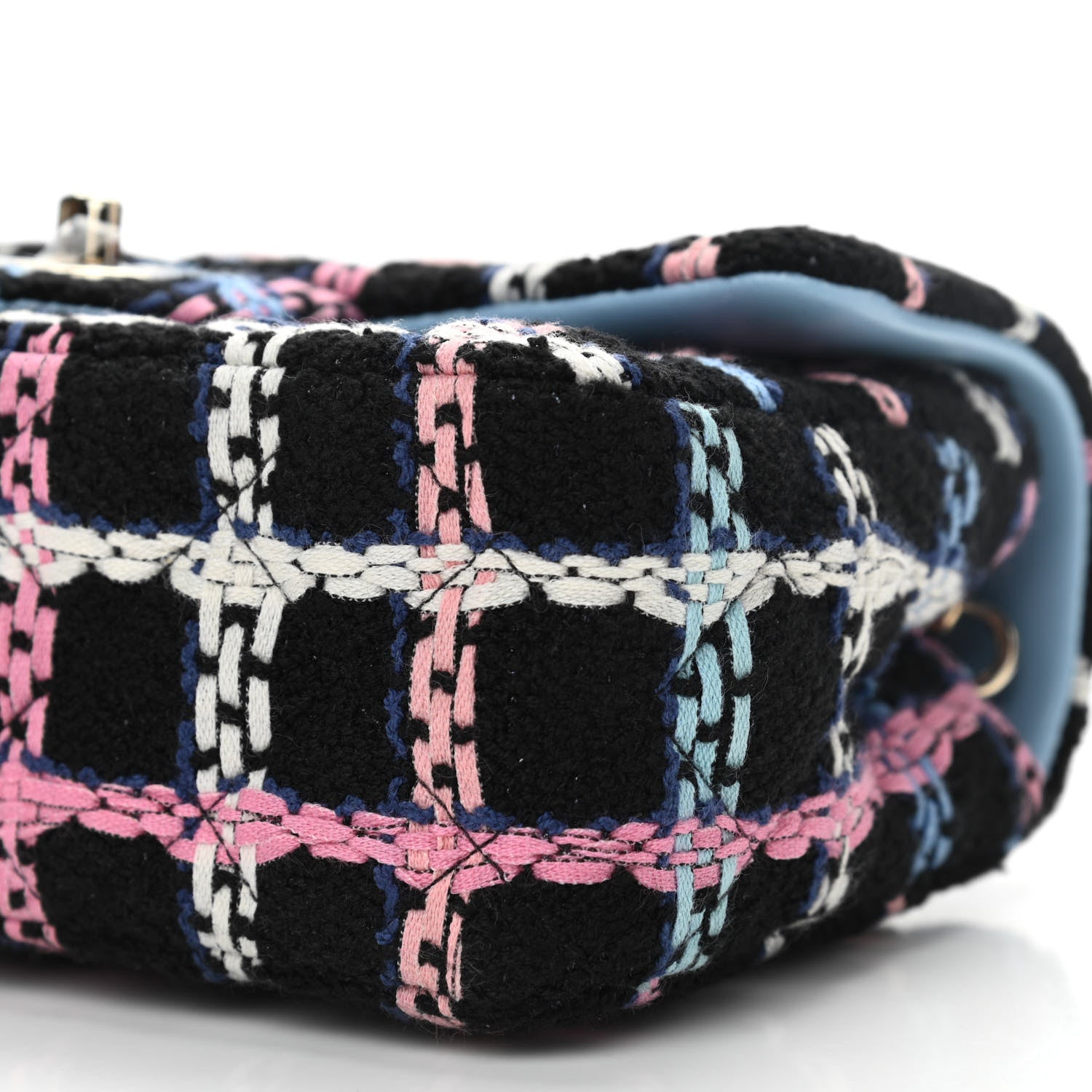 Chanel Tweed Quilted Mini Rectangular Flap Black Pink Blue Ecru 10 of 11