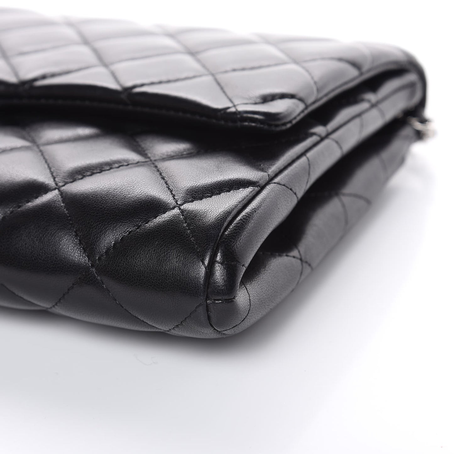 Lambskin Quilted Clutch With Chain Flap Black