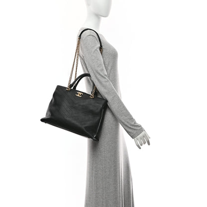 Chanel Calfskin Chevron Quilted Large Shopping Tote Black 2 of 10