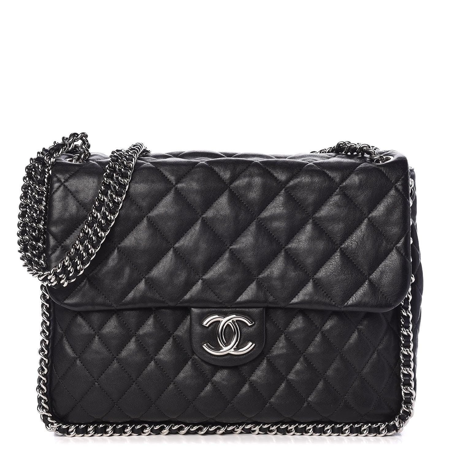 Chanel Washed Lambskin Quilted Maxi Chain Around Flap Black 1 of 10
