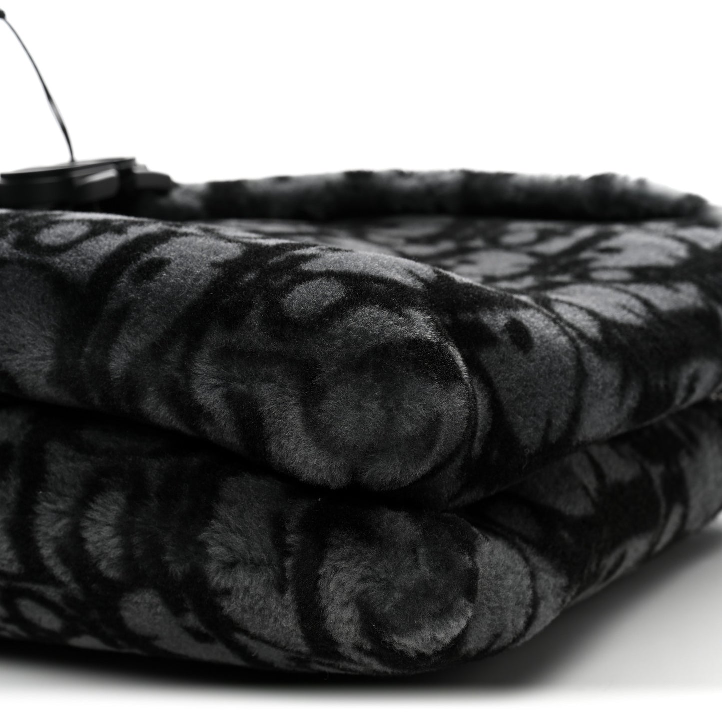 Oblique Mink Fur Saddle Soft Bag Dark Grey