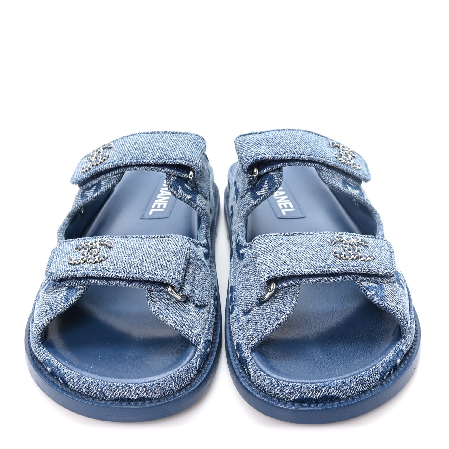 Chanel Denim CC Velcro Dad Chain CC Slide Sandals 37 Blue 3 of 10