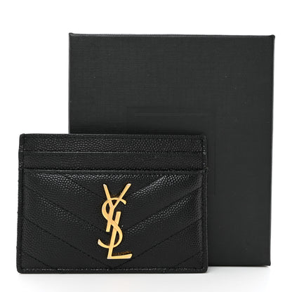 Saint Laurent Grain De Poudre Matelasse Chevron Monogram Credit Card Case Black 15 of 16