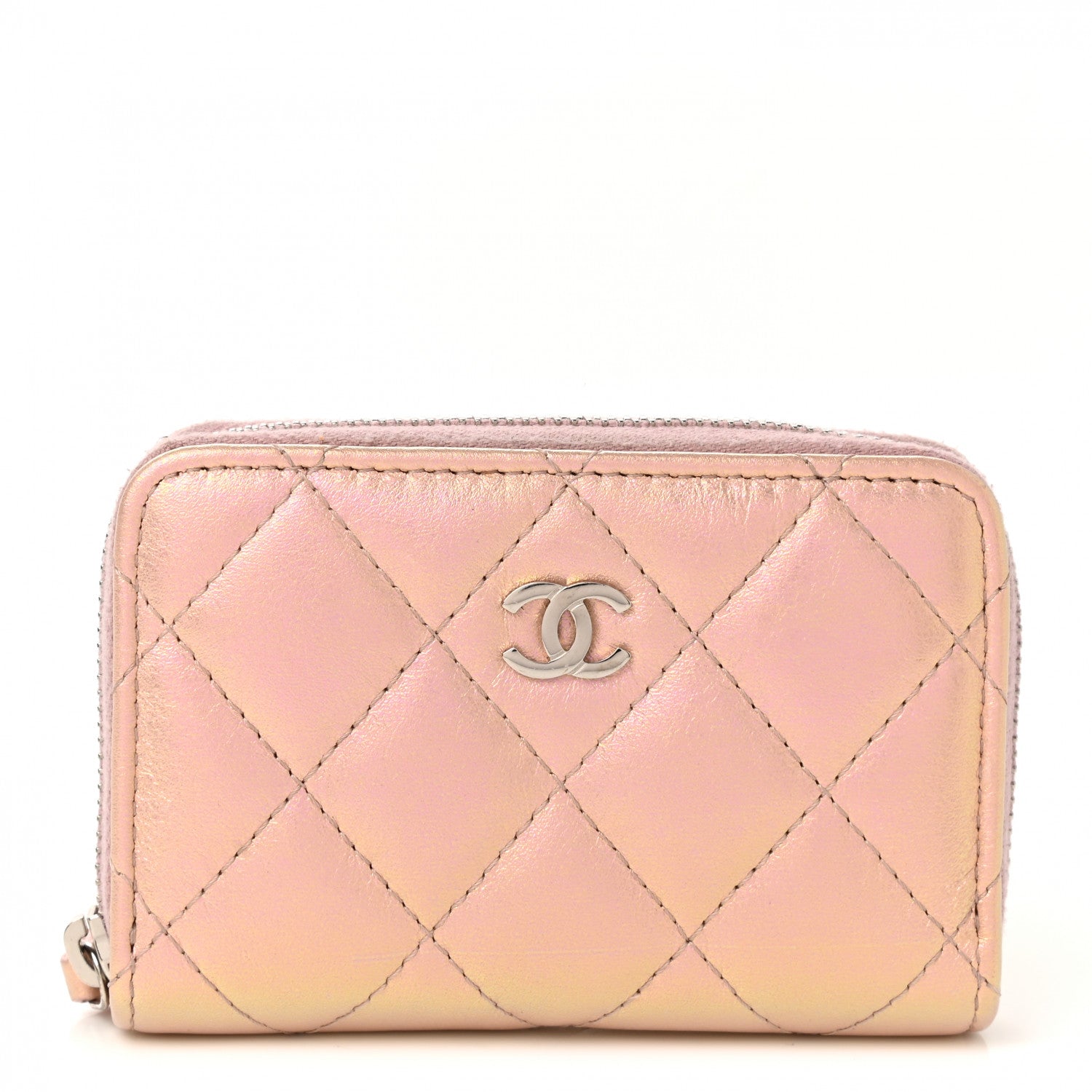 Chanel Iridescent Calfskin Quilted Zip Coin Purse Wallet Pink 1 of 8