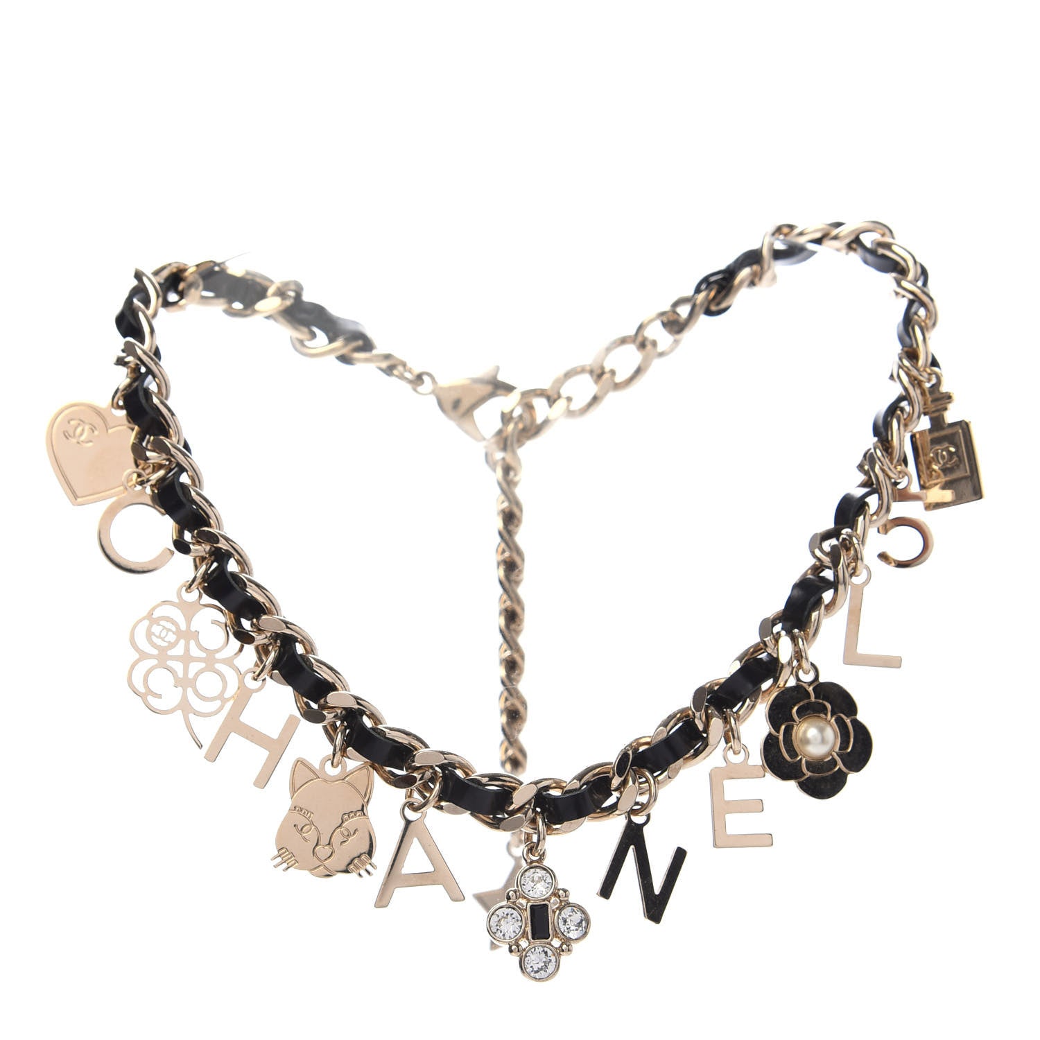 Chanel Lambskin Crystal CC Logo Charming Choker Gold Black 1 of 6