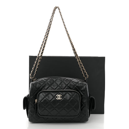 Chanel Shiny Crumpled Lambskin Quilted Medium Preppy Pocket Camera Case Black 12 of 12