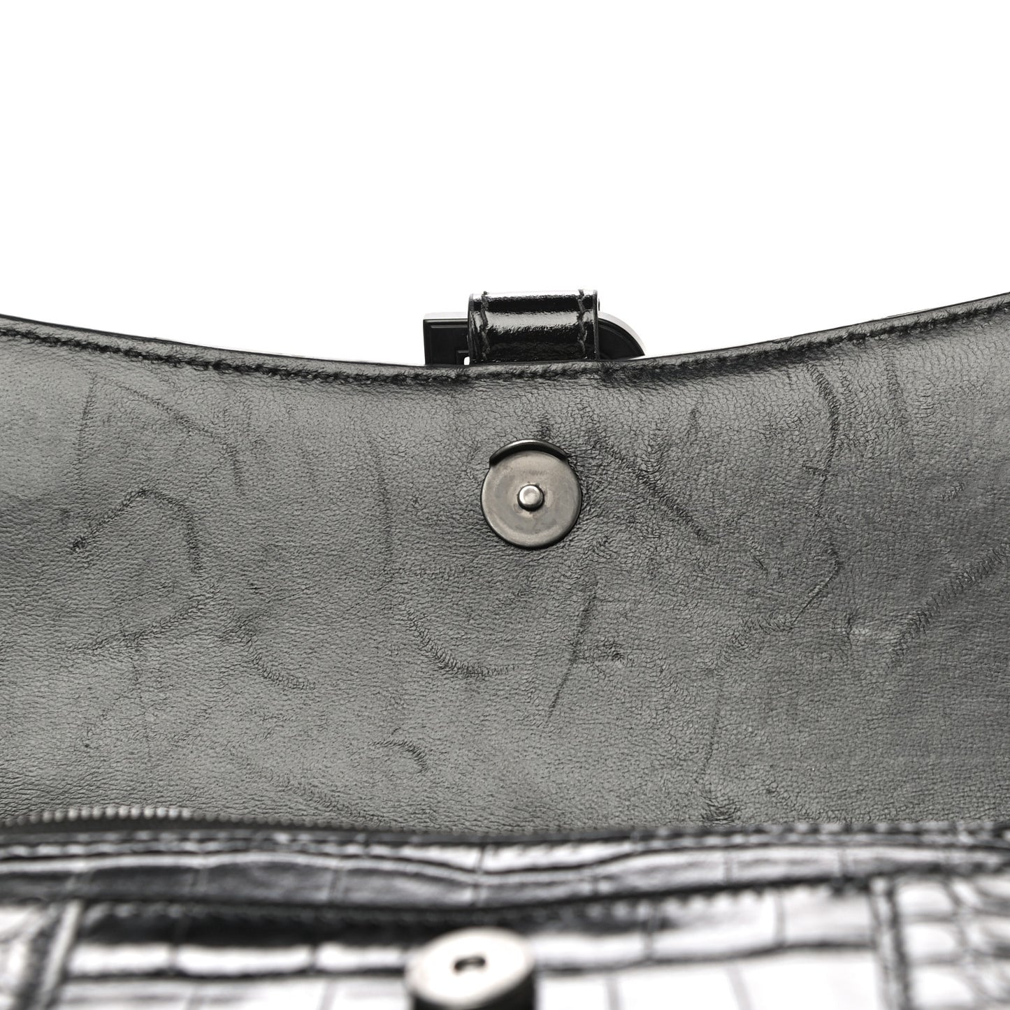 Shiny Calfskin Monochrome Crocodile Embossed Hourglass Chain Bag Black