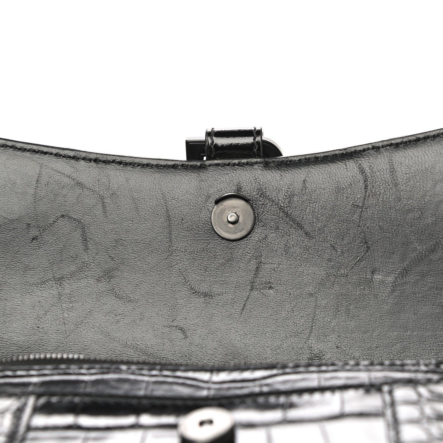 Balenciaga Shiny Calfskin Monochrome Crocodile Embossed Hourglass Chain Bag Black 10 of 15