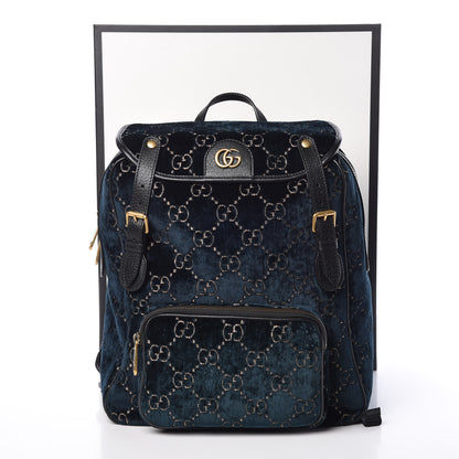 Gucci Velvet GG Monogram Textured Calfskin Web Small Double Buckle Backpack Blue Beige Black 10 of 22