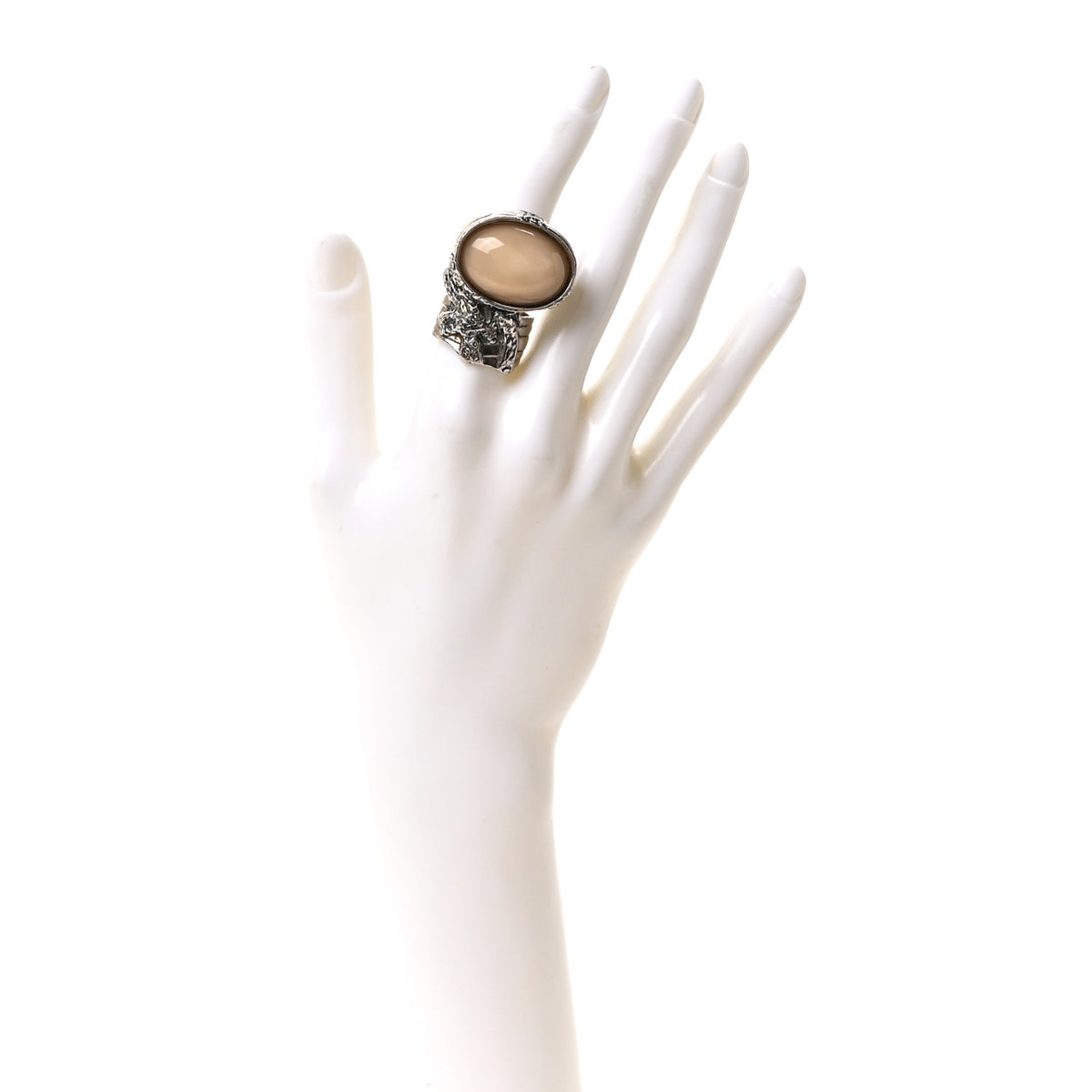 Saint Laurent Glass Cabochon Arty Ovale Ring 57 8 Gunmetal Cream 2 of 4