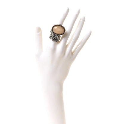 Saint Laurent Glass Cabochon Arty Ovale Ring 57 8 Gunmetal Cream 2 of 4
