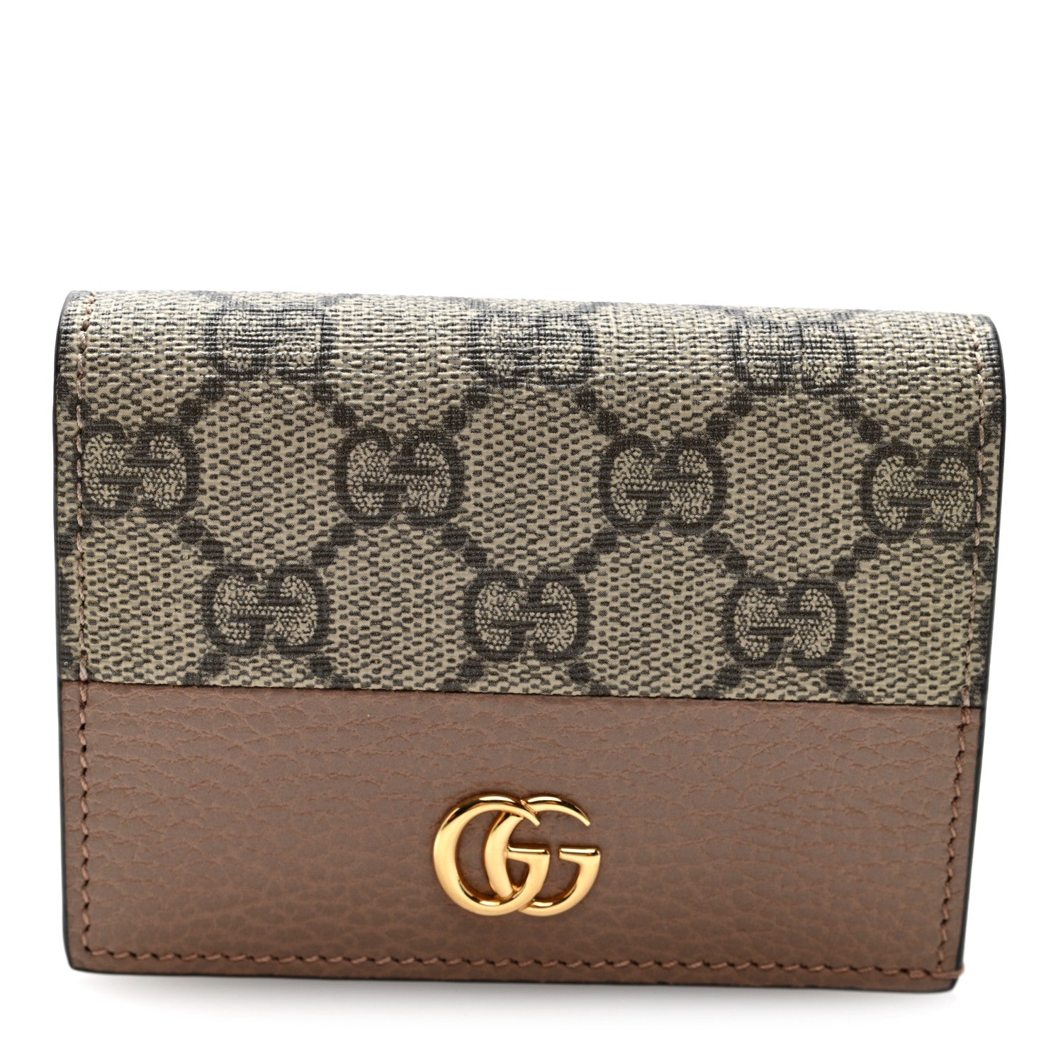 Gucci Dollar Calfskin GG Supreme Monogram GG Marmont Card Case Porcelain Rose Beige Ebony 1 of 7