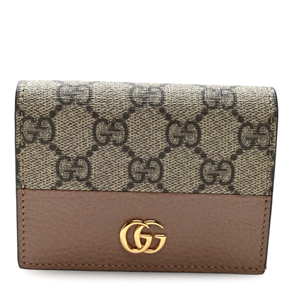 Gucci Dollar Calfskin GG Supreme Monogram GG Marmont Card Case Porcelain Rose Beige Ebony 1 of 7