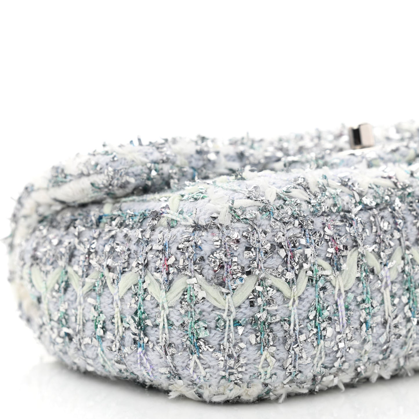 Tweed Quilted Mini Rectangular Flap Light Green Silver White