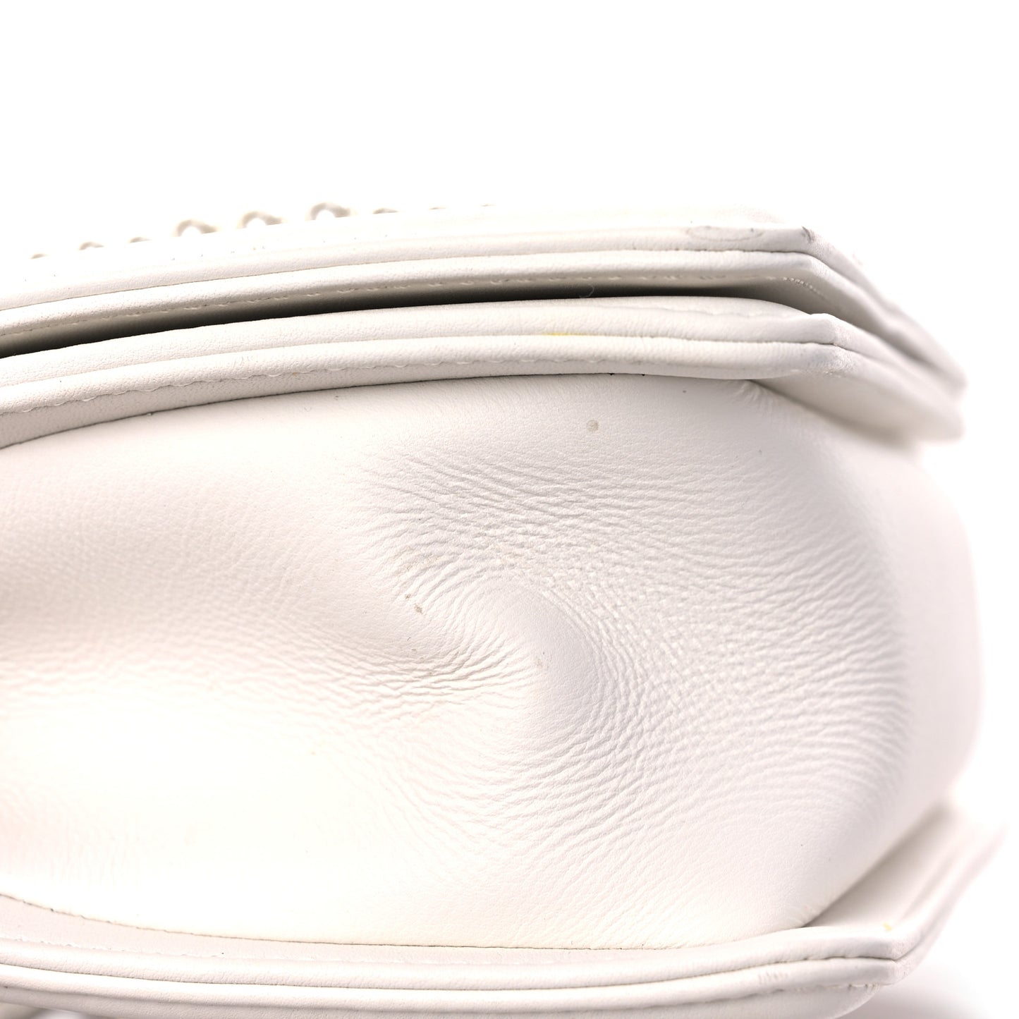 Calfskin Pearl Chevron Small Boy Flap White