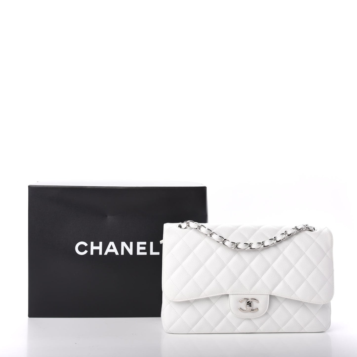 Caviar Quilted Jumbo Double Flap White