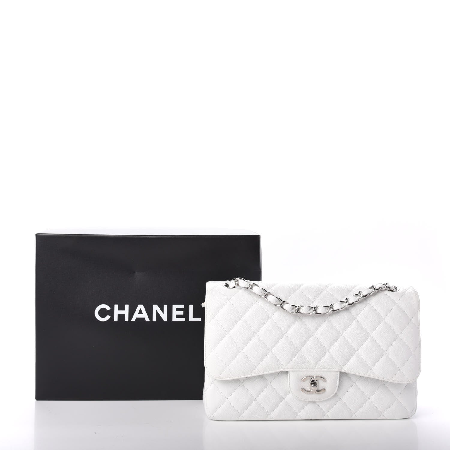 Chanel Caviar Quilted Jumbo Double Flap White 10 of 10