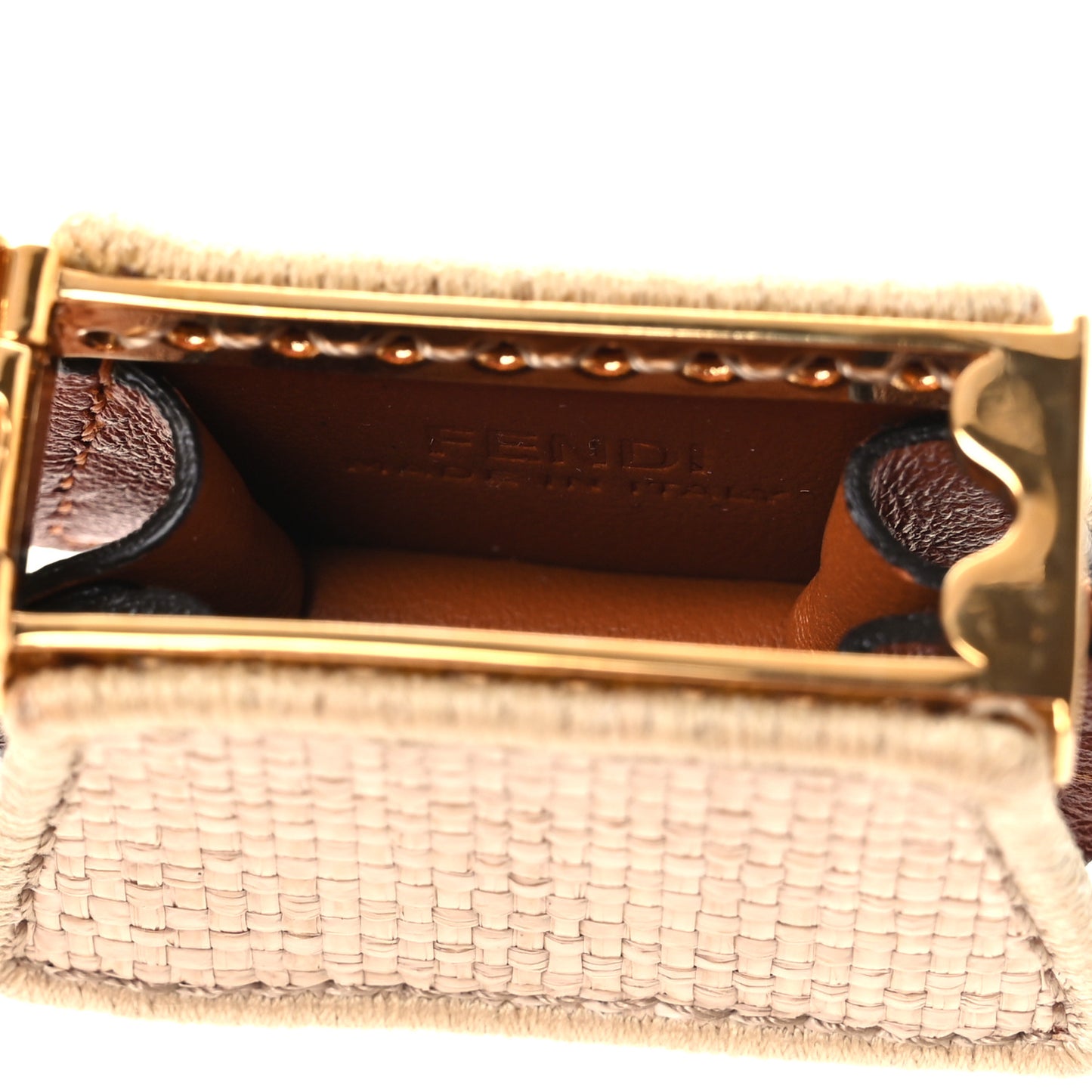 Lambskin Fendiroma Peekaboo Key Case Ecru Brandy