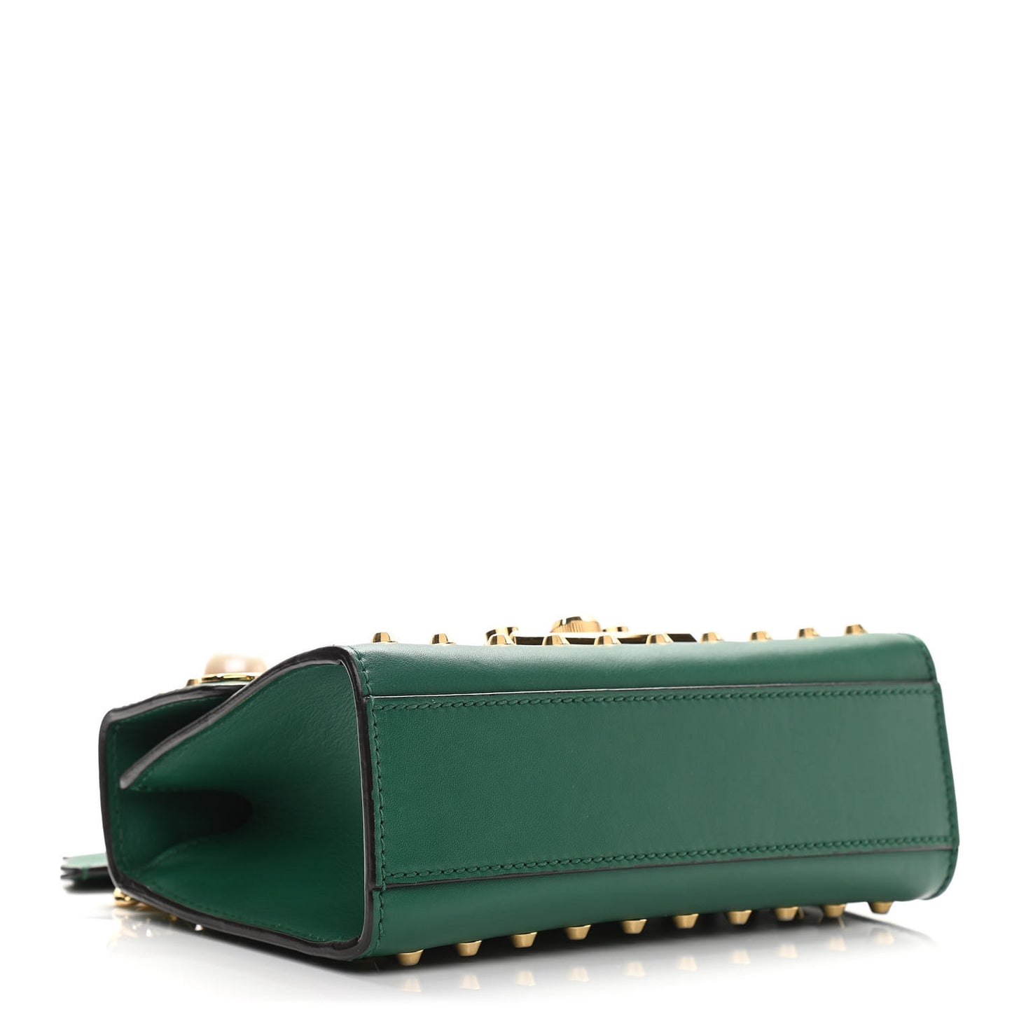 Calfskin Studded Small Padlock Shoulder Bag Emerald