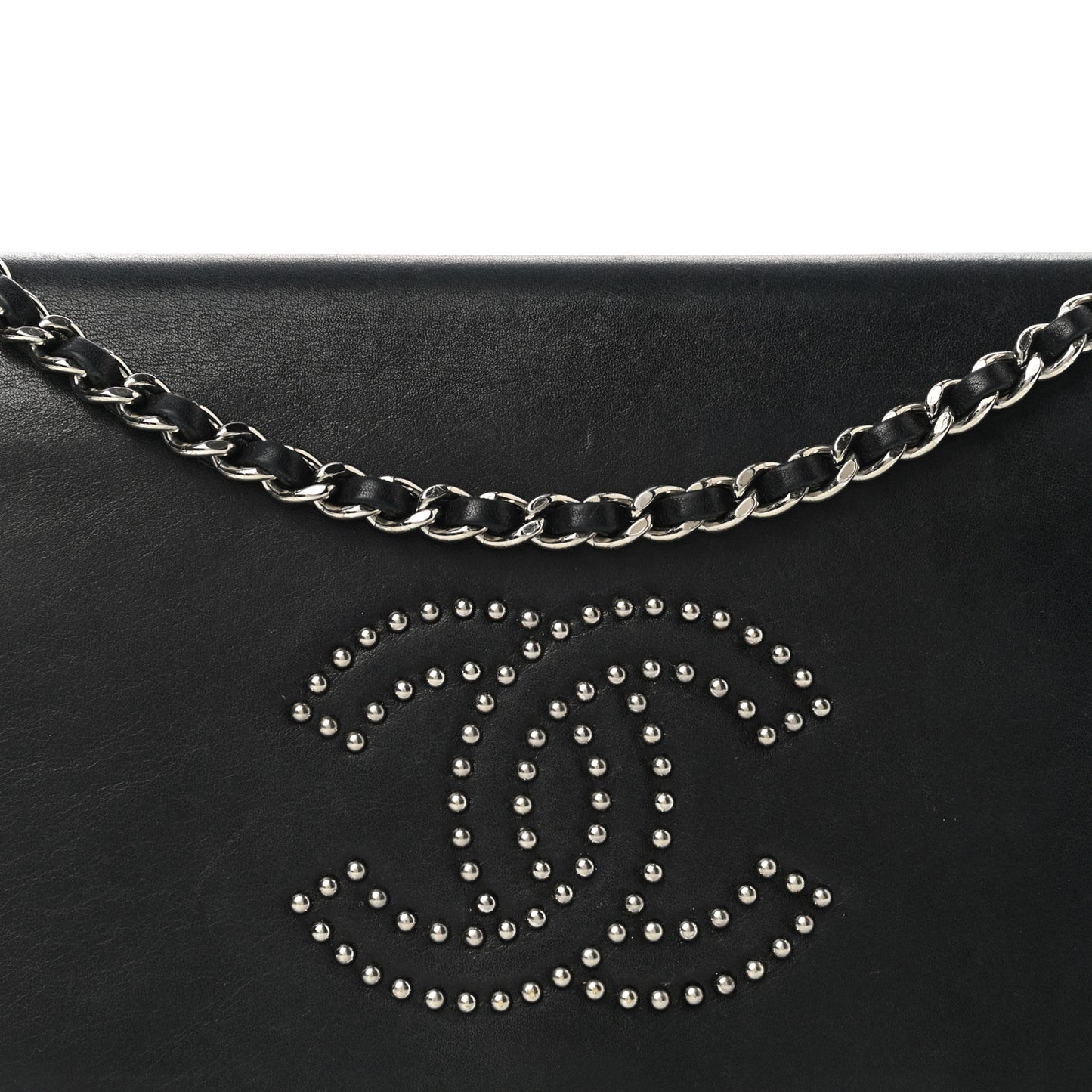 Lambskin Studded CC Wallet On Chain WOC Black