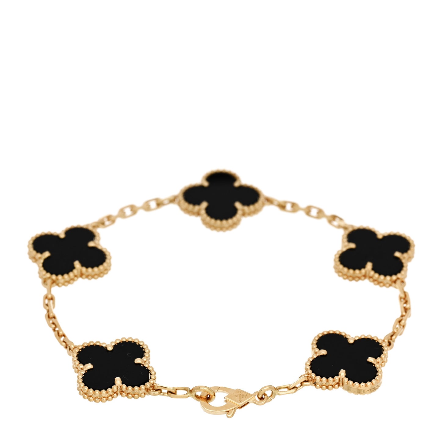 18K Yellow Gold Black Onyx 5 Motifs Vintage Alhambra Bracelet