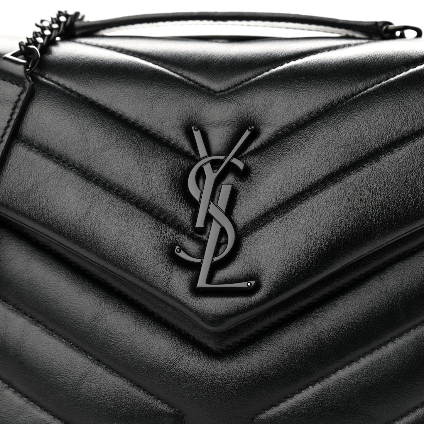 Calfskin Y Quilted Monogram Small Loulou Chain Satchel Black