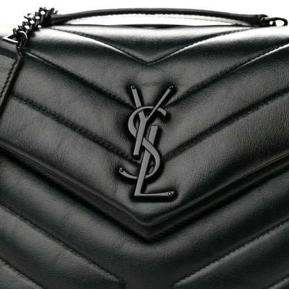 Saint Laurent Calfskin Y Quilted Monogram Small Loulou Chain Satchel Black 8 of 10