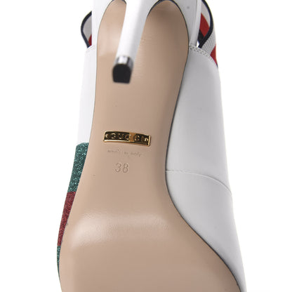 Gucci Calfskin Glitter Web High Heel Slingback Pumps 38 White 6 of 9