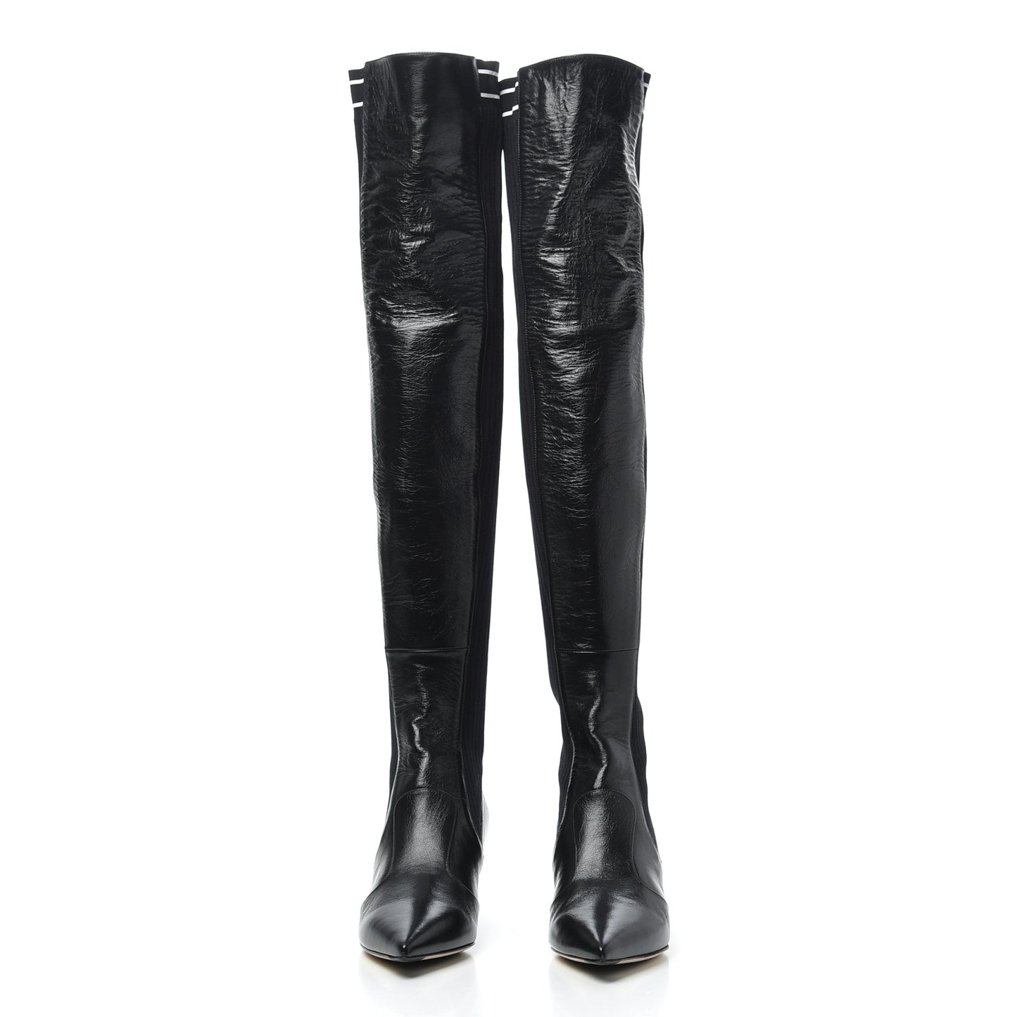 Vitello Lucido Stretch Fabric Logo Rockoko Thigh High Sock Boots 37 Black White