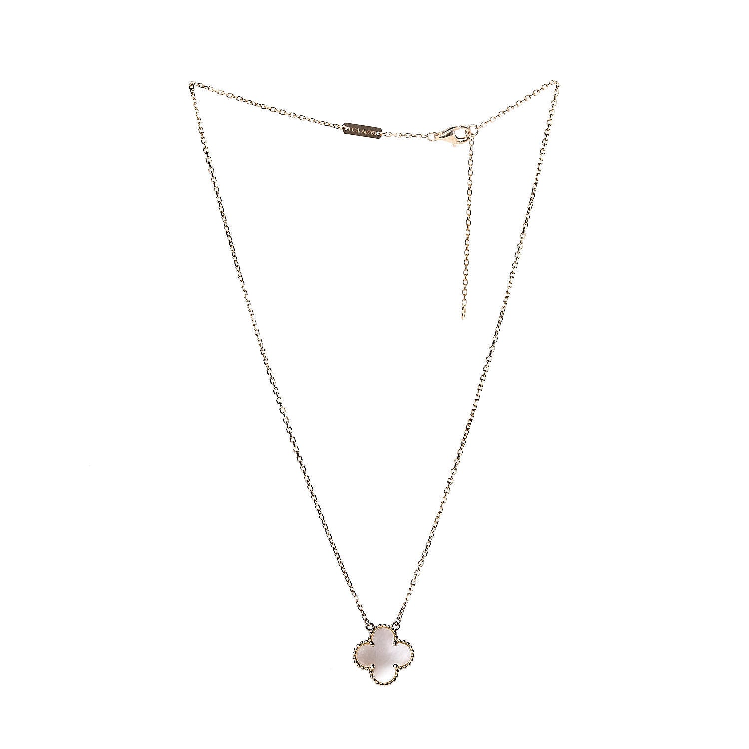 Van Cleef & Arpels 18K Yellow Gold Mother of Pearl Vintage Alhambra Pendant Necklace 3 of 7